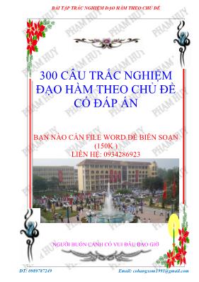 300 câu trắc nghiệm đạo hàm theo chủ đề